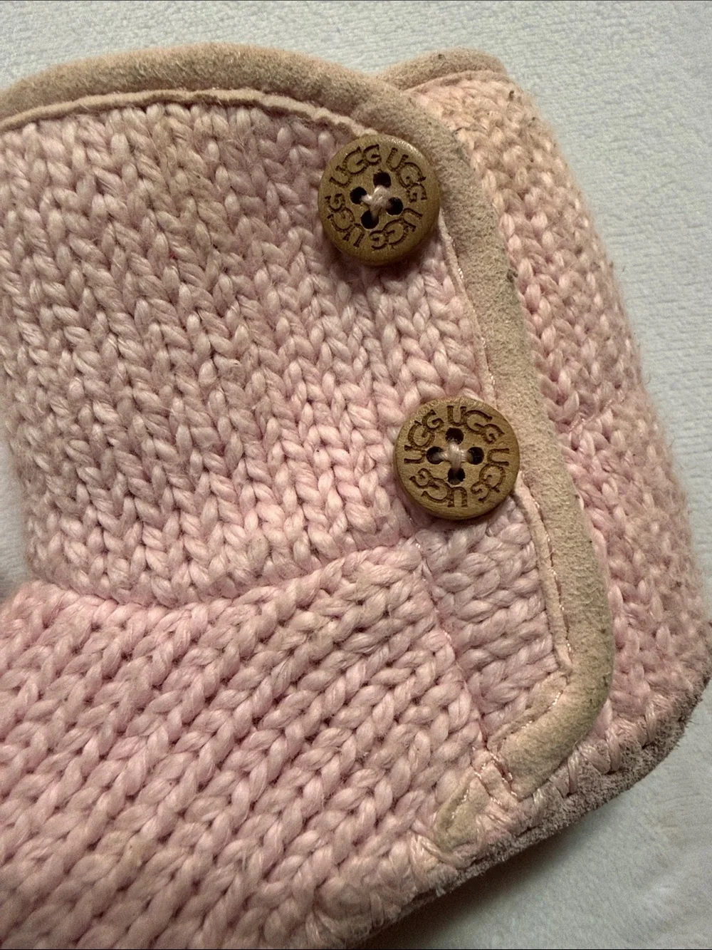 UGG Pink Knit Baby Bootie with Button Detail